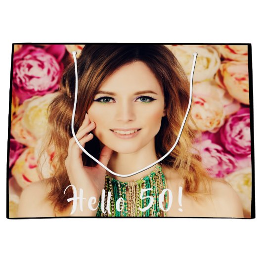 Aangepaste 50e verjaardag hallo 50 groot cadeauzakje (Voorkant)