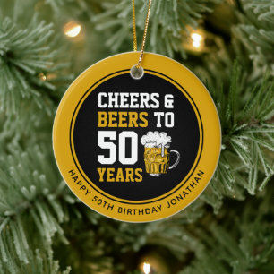 Aangepaste 50e verjaardag Proost & Bier tot 50 jaa Keramisch Ornament