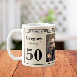 Aangepaste 50e verjaardag Retro krantenfoto Koffiemok