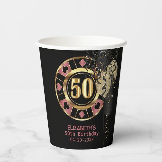 Aangepaste 50e verjaardag Vegas Style Papieren Bekers (Achterkant)