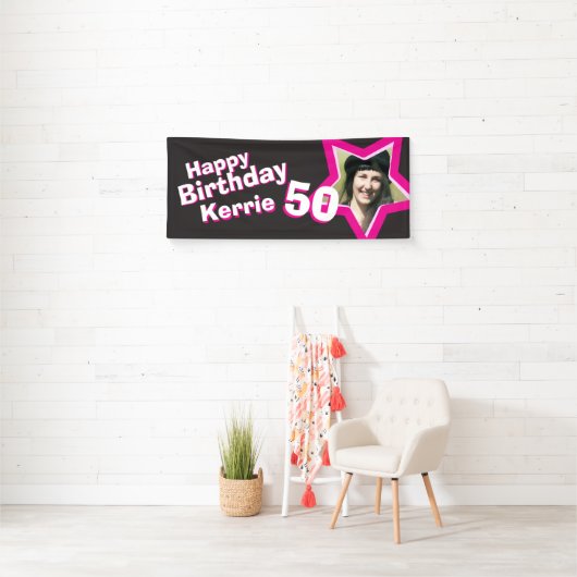 Aangepaste 50e verjaardagsster fotobanner spandoek (Insitu)