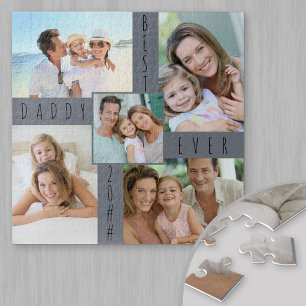 Aangepaste 5 foto collage Beste papa ooit Vierkant Legpuzzel