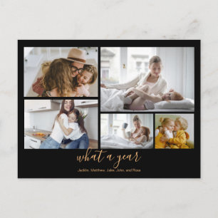 Aangepaste 5 foto's Black Gold Typography Holiday Briefkaart