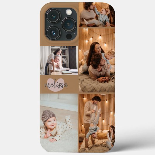 Aangepaste 5 foto's Cute Heart Script Goud Case-Mate iPhone Case (Achterkant)