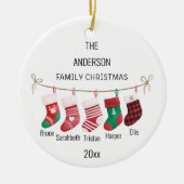 Aangepaste 5 Kousen Naam & Jaar Kerst Ornament (Voorkant)