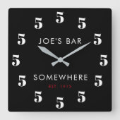 Aangepaste 5 uur Bar Happy Hour Zwart Vierkante Klok (Voorkant)