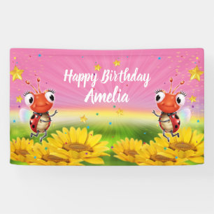Aangepaste 5 'x 3' Ladybug Verjaardag vinyl Banner