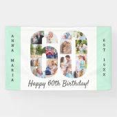 Aangepaste 60e verjaardag Foto Collage Mint Spandoek (Horizontaal)