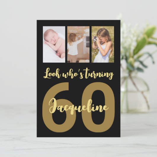 Aangepaste 60e verjaardag Gouden moderne fotocolla Kaart (Staand voorkant)