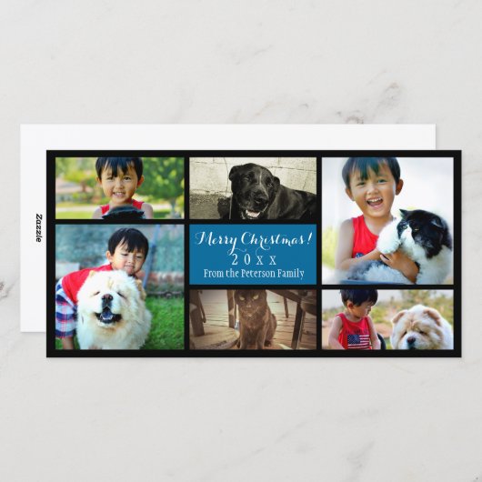 Aangepaste 6 Foto Collage Kerstmis Blauw Feestdagenkaart (Voorkant / Achterkant)