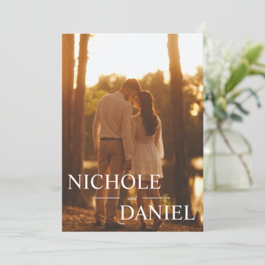 Aangepaste 6 foto Trendy bruiloft Save the Date Ka Kaart (Staand voorkant)