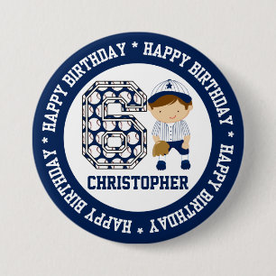 Aangepaste 6e verjaardag Baseball Catcher BW Ronde Button 7,6 Cm