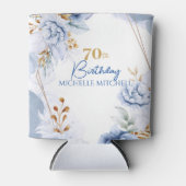 Aangepaste 70e verjaardag blauw goud blikjeskoeler (Voorkant)