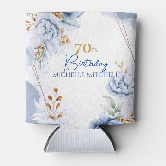 Aangepaste 70e verjaardag blauw goud blikjeskoeler (Voorkant)