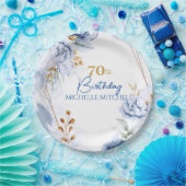 Aangepaste 70e verjaardag blauw goud papieren bordje (Feest)