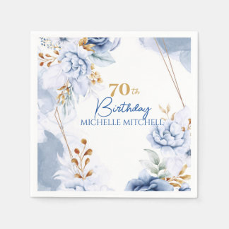 Aangepaste 70e verjaardag blauw goud servet