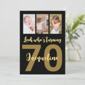 Aangepaste 70e verjaardag Gouden moderne fotocolla Kaart (Staand voorkant)
