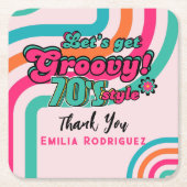 Aangepaste 70'er jaren Retro Disco Verjaardag Boog Vierkante Kartonnen Onderzetter (Voorkant)