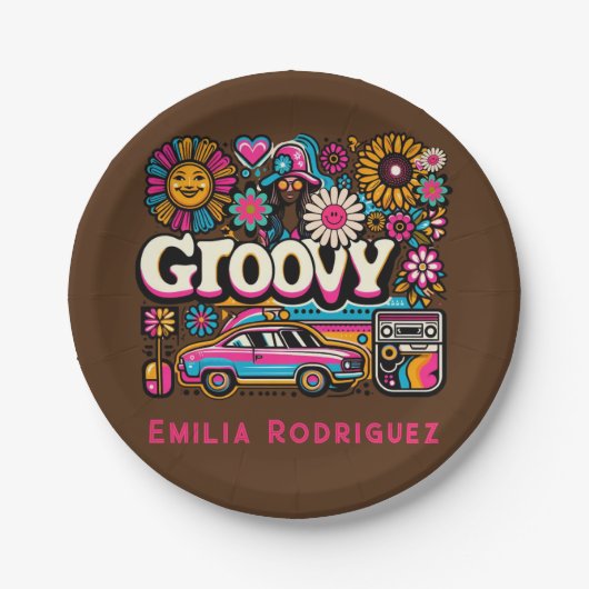 Aangepaste 70's Retro Disco Verjaardag Boogie Groo Papieren Bordje (Voorkant)