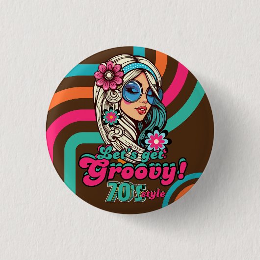 Aangepaste 70's Retro Disco Verjaardag Boogie Groo Ronde Button 3,2 Cm (Voorkant)