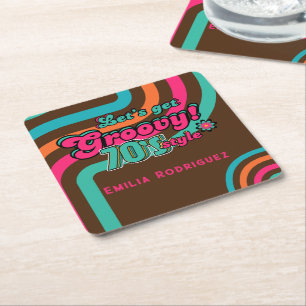 Aangepaste 70's Retro Disco Verjaardags Boogie Gro Vierkante Kartonnen Onderzetter