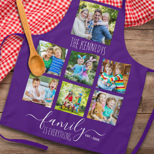 Aangepaste 7 foto collage familienaam citaat paars schort
