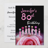 Aangepaste 80e dag-dag-feestdag roze kaarsen kaart (Voorkant / Achterkant)