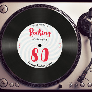 Aangepaste 80e verjaardag Retro Music Record Rocki Kaart