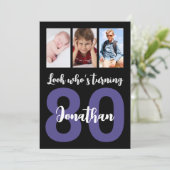 Aangepaste 80e verjaardag Zwart Moderne fotocollag Kaart (Staand voorkant)