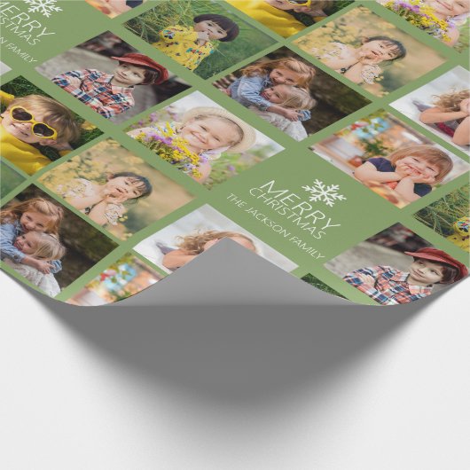 Aangepaste 8 Foto Collage Avocado Groene Kerstmis Cadeaupapier (Hoek)