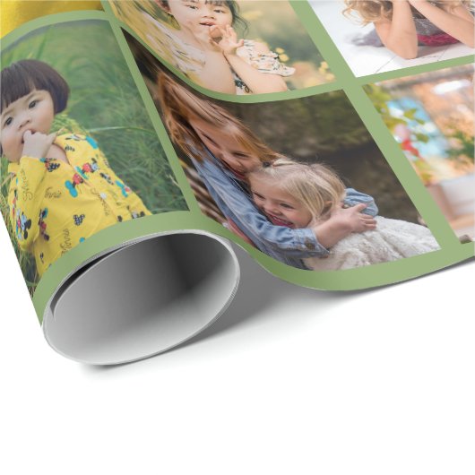 Aangepaste 8 Foto Collage Avocado Groene Kerstmis Cadeaupapier (Rol Hoek)