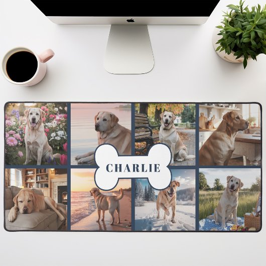 Aangepaste 8 Foto Collage Hond Bone Pet Navy Bureaumat