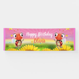 Aangepaste 8 'x 2.5' Ladybug Verjaardag vinyl Bann Spandoek