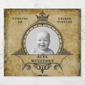 Aangepaste 90e  foto-sjabloon voor geboorte sparkling wijnetiket (Enkel label)