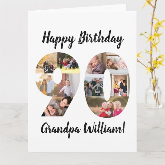 Aangepaste 90e nummer Fotocollage Aangepaste begro Kaart (Gele Bloem)