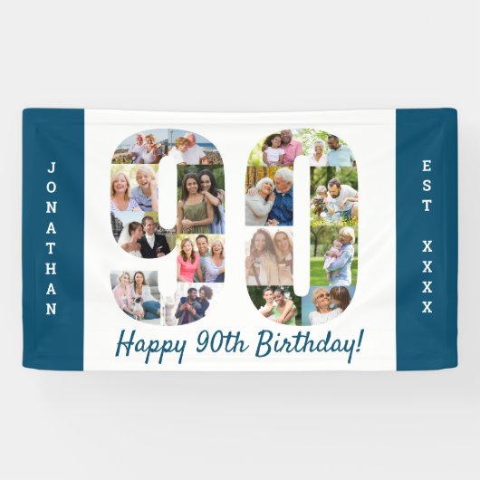 Aangepaste 90e verjaardag Foto-collage op feestdag Spandoek (Horizontaal)