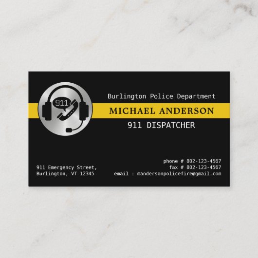 Aangepaste 911 Dispatcher Logo Thin Gold Line QR-c Visitekaartje (Voorkant)