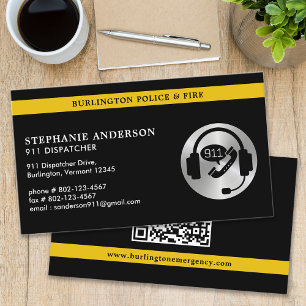 Aangepaste 911 Dispatcher Thin Gold Line Logo QR-c Visitekaartje