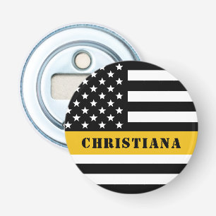 Aangepaste 911 verzender VS vlag met gouden lijn Button Flesopener