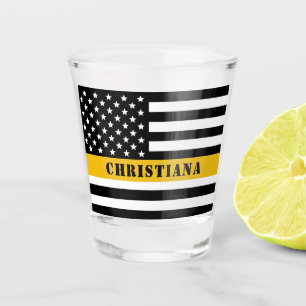 Aangepaste 911 verzender VS vlag met gouden lijn Shot Glas