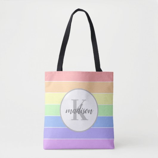 Aangepaste aangepaste monogram regenboogstrepen draagtas (Voorkant)