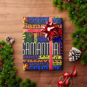 Aangepaste aangepaste naam collage kleurrijke verj cadeaupapier