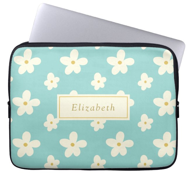 Aangepaste aangepaste naam Daisy Floral Cute Flowe Laptop Sleeve (Voorkant)