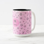 Aangepaste aangepaste naam en roze monogram Mary Tweekleurige Koffiemok (Voorkant rechts)