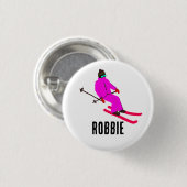 Aangepaste aangepaste naam Retro Roze Skier Girl Ronde Button 3,2 Cm (Voorkant /achterkant)