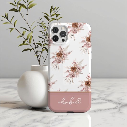 Aangepaste aangepaste naam Roze Floral Case-Mate iPhone Case