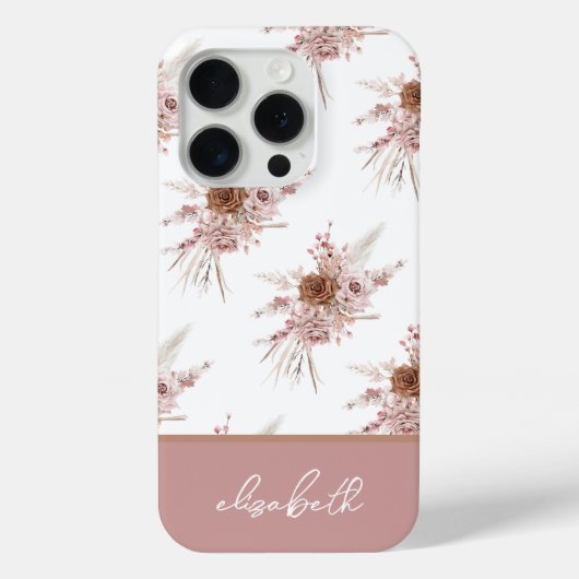 Aangepaste aangepaste naam Roze Floral Case-Mate iPhone Case (Achterkant)