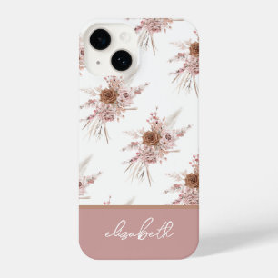 Aangepaste aangepaste naam Roze Floral iPhone 14 Hoesje