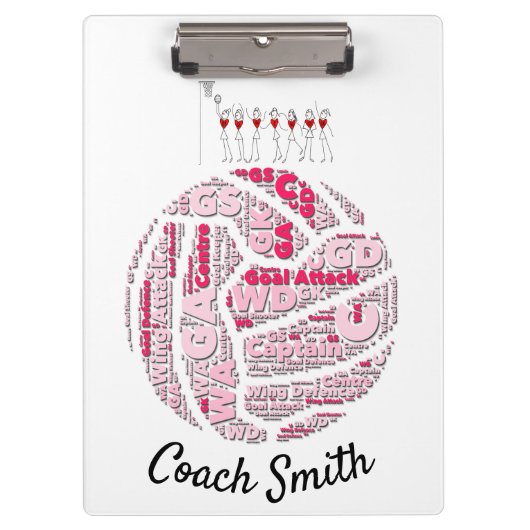 Aangepaste, aangepaste netball coach klembord (Voorkant)