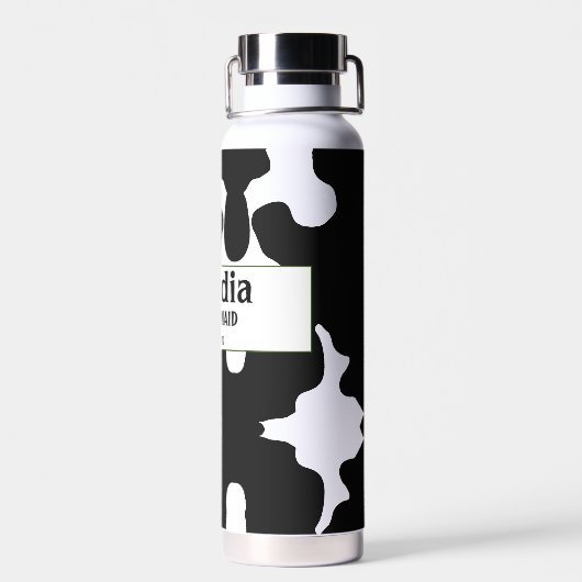 Aangepaste, aangepaste, speciale zwarte witte Koe Waterfles (Achterkant)